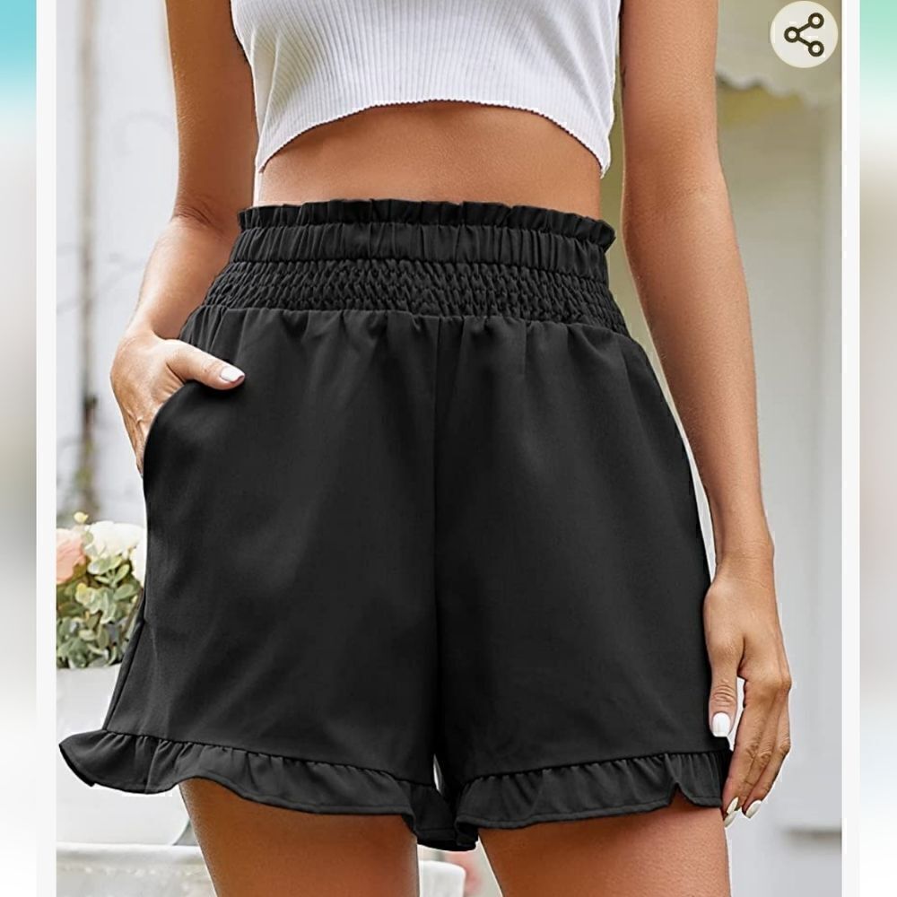 Women's Casual Elastic High Waist Ruffle Hem Shorts Size S